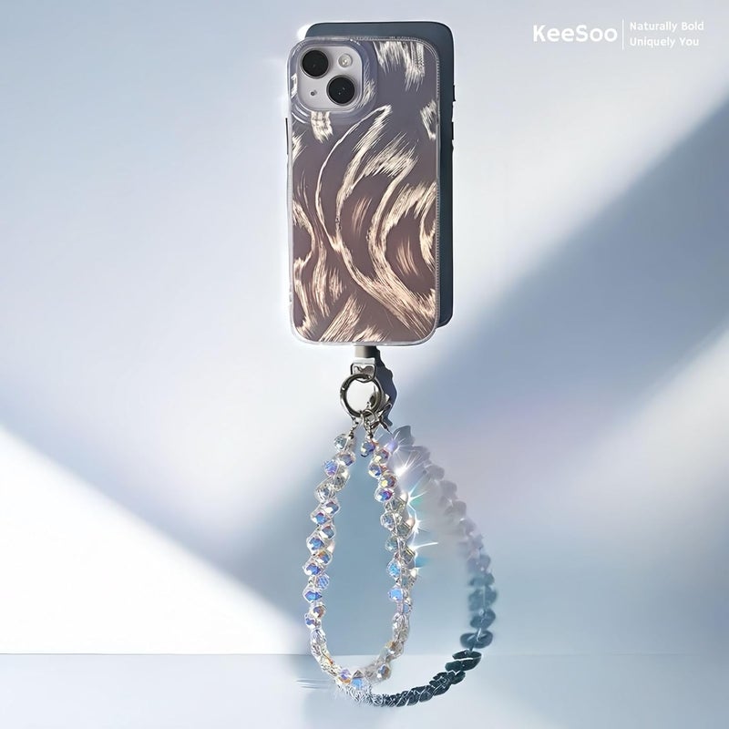 KEESOO Store White Pure Shine Crystal Original Design Phone Charm with 2 Tether Tabs – Stylish, Durable, and Hands-Free Phone Chain – Compatible with iPhone, Samsung, Pixel & More - Image 3